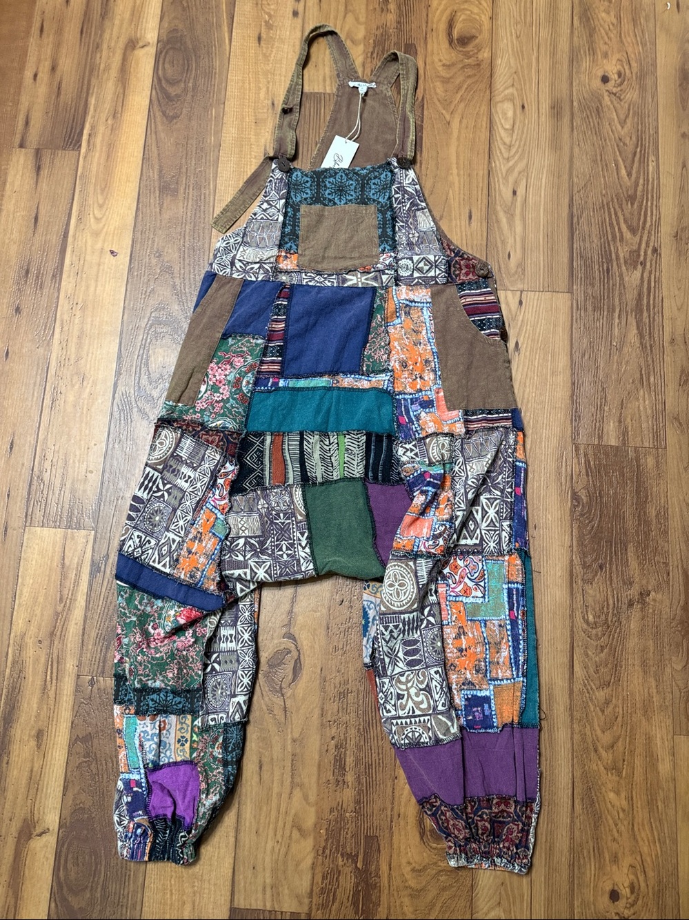Blue Velvet XL Patchwork Hippie Harem Jumpsuit romper SZ XL